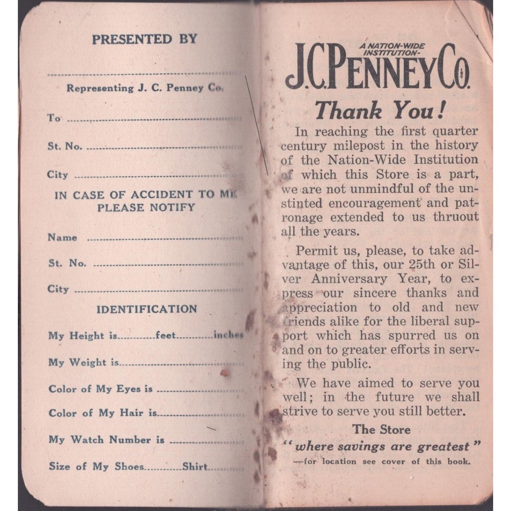 Vintage 1927 J.C. Penney Co 25th Anniversary Booklet Redfield South Dakota G - Picture 2 of 3